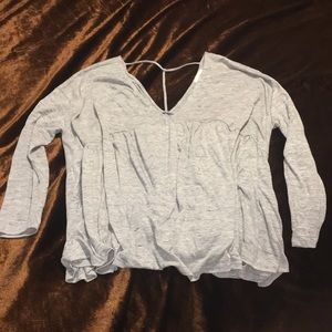 Light Grey Flowy Top Cross Back